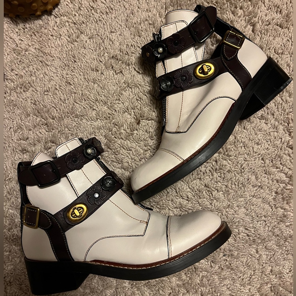 Coach Tea Rose Moto Boots